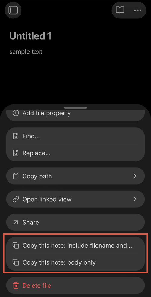 Mobile context menu